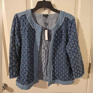 Rebecca Elliot NWT Vintage 90s Distressed Denim Jacket 3/4 Sleeve Women’s Size M
